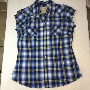 Roper Western Shirt Cowgirl Fitted Cap Sleeve Top